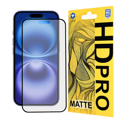 Mat skærmbeskyttelsesfilm Lito HD Pro til Apple iPhone 16, hærdet glas, fuld lim, sort
