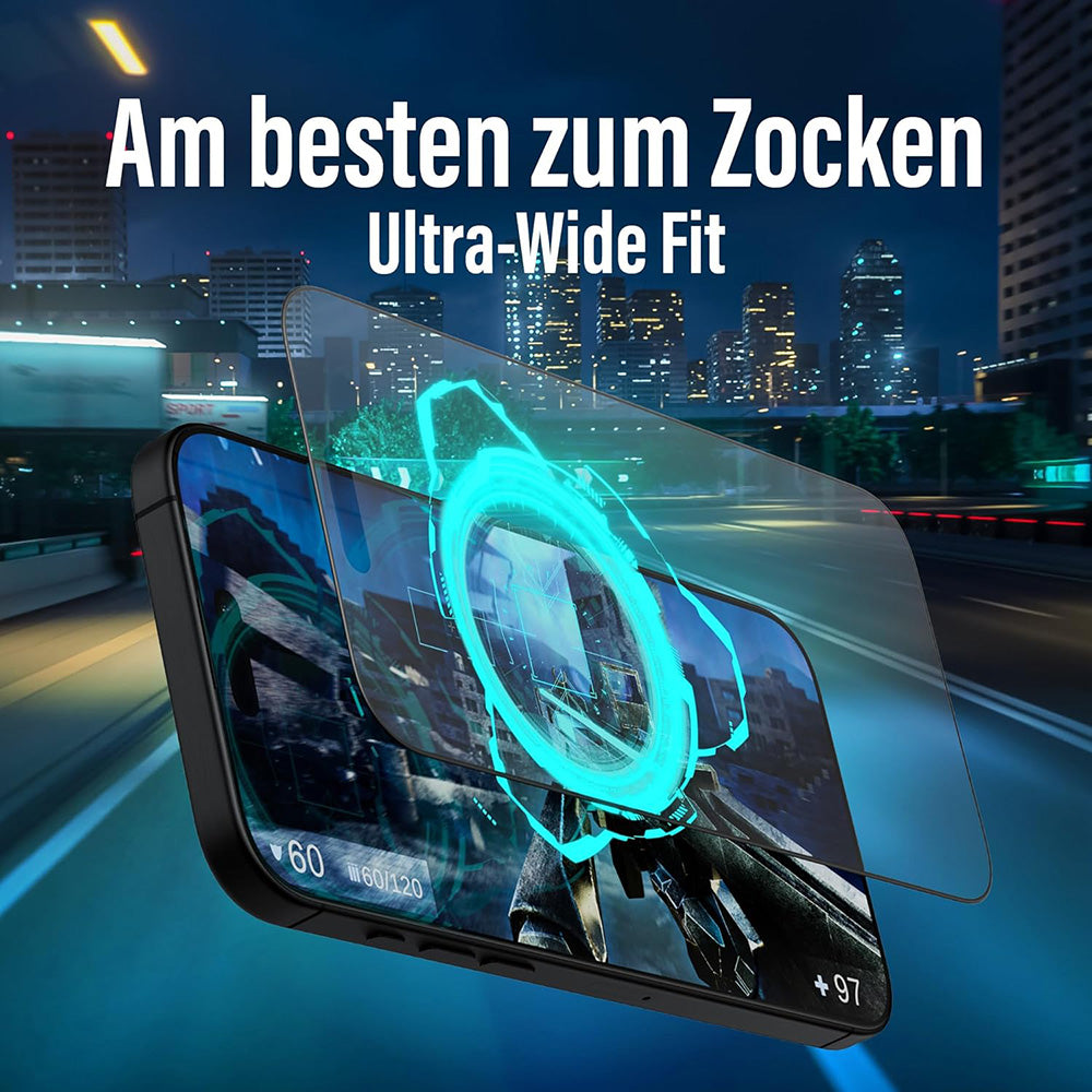 Beskyttelsesfilm Matte PanzerGlass Ultra-Wide Fit Gaming til Apple iPhone 16 Pro Max, Hærdet Glas, Full Glue, Sort
