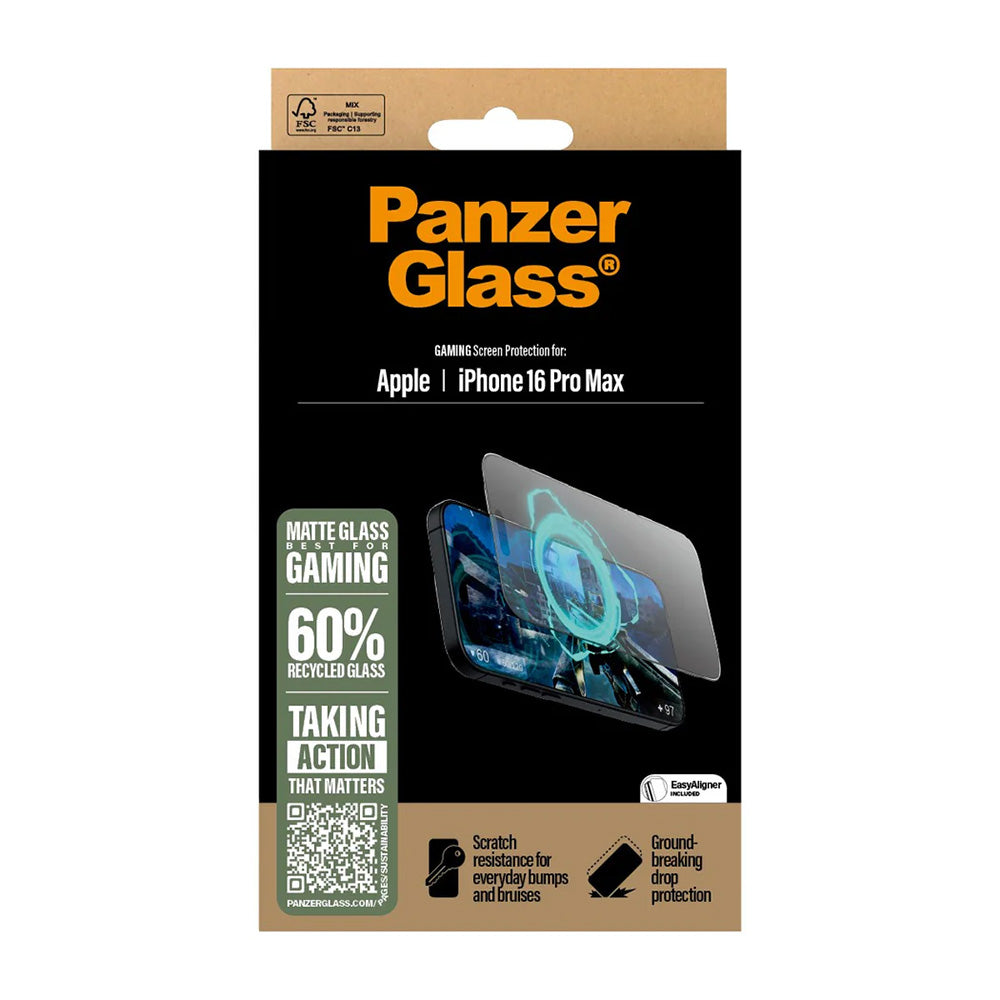 Beskyttelsesfilm Matte PanzerGlass Ultra-Wide Fit Gaming til Apple iPhone 16 Pro Max, Hærdet Glas, Full Glue, Sort