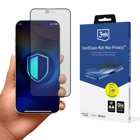 Beskyttelsesfolie Matte Privacy 3MK HardGlass Max til Apple iPhone 17 Air, Hærdet Glas, Fuldklæbende