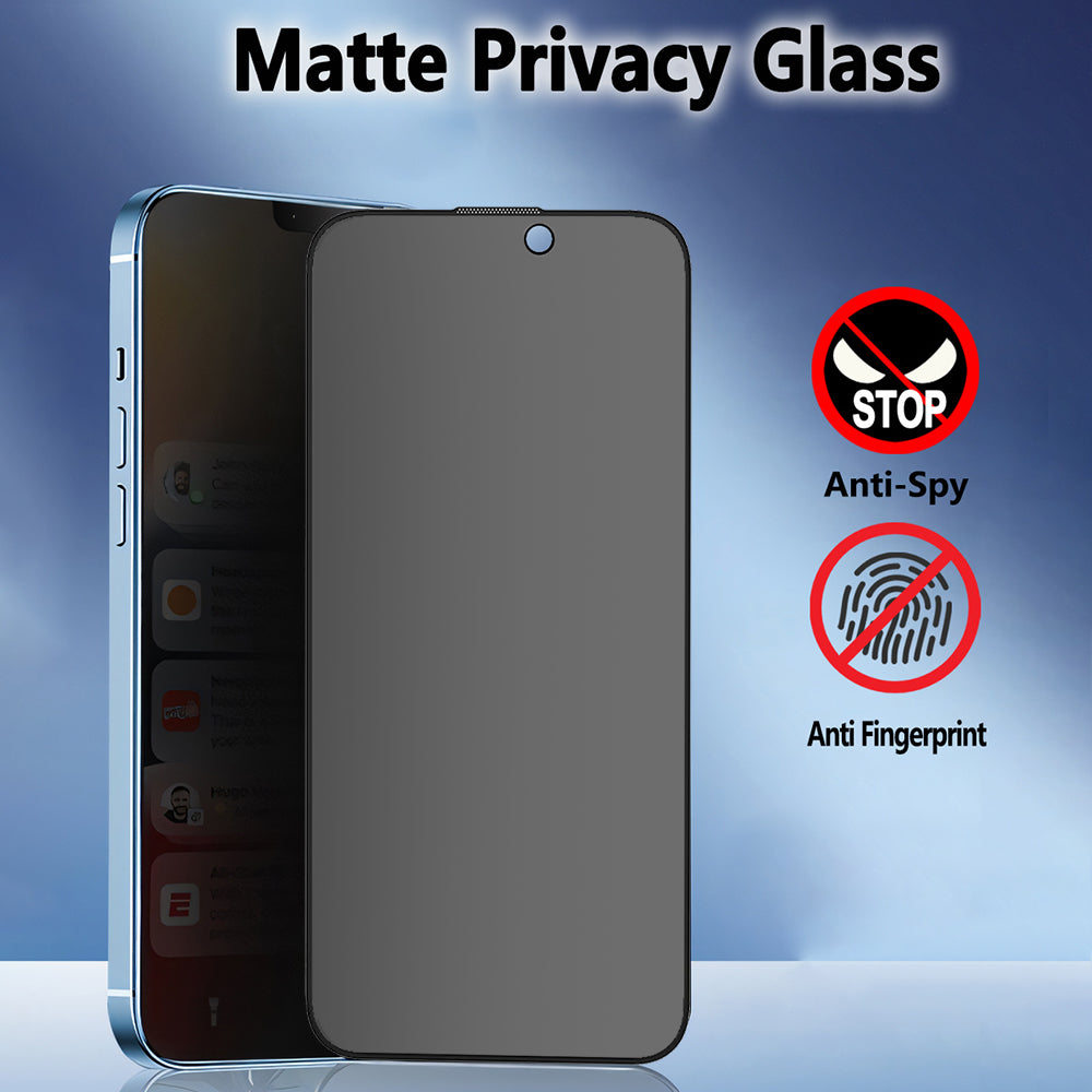 Mat skærmbeskyttelsesfilm Privacy Blueo Anti-Peep til Apple iPhone 15 Pro Max, hærdet glas, fuld lim