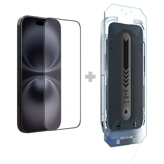 Nillkin CP+ Pro Skærmbeskytter med Applikator til Apple iPhone 16, Hærdet Glas, Fuld Lim, Sort
