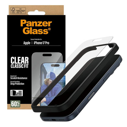 PanzerGlass Classic Fit EasyAligner skærmbeskyttelsesfolie til Apple iPhone 17 Pro, Hærdet Glas, Fuldklæbende