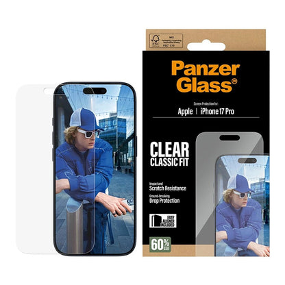 PanzerGlass Classic Fit EasyAligner skærmbeskyttelsesfolie til Apple iPhone 17 Pro, Hærdet Glas, Fuldklæbende