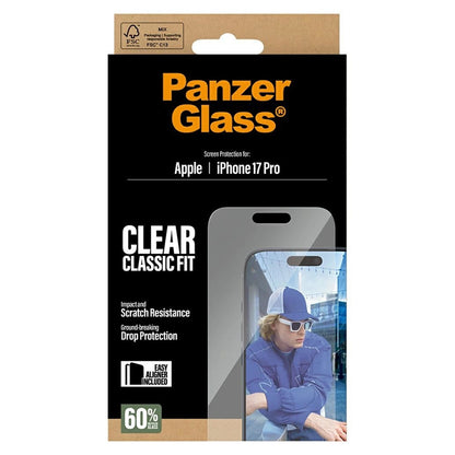 PanzerGlass Classic Fit EasyAligner skærmbeskyttelsesfolie til Apple iPhone 17 Pro, Hærdet Glas, Fuldklæbende