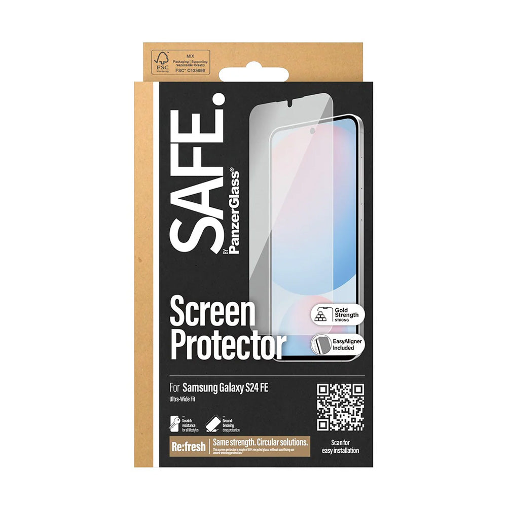Skærmbeskyttelsesfolie PanzerGlass Safe. Ultra-Wide Fit EasyAligner til Samsung Galaxy S24 FE S721, Hærdet Glas, Fuldklæbende