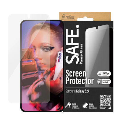 Beskyttelsesfolie PanzerGlass Safe skærm. Ultra-Wide Fit EasyAligner til Samsung Galaxy S24 S921, Hærdet Glas, Full Glue