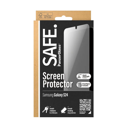 Beskyttelsesfolie PanzerGlass Safe skærm. Ultra-Wide Fit EasyAligner til Samsung Galaxy S24 S921, Hærdet Glas, Full Glue