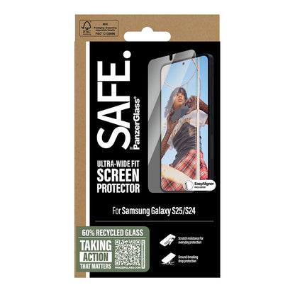 Beskyttelsesfolie PanzerGlass Safe skærm. Ultra-Wide Fit EasyAligner til Samsung Galaxy S25 S931 / S24 S921, Hærdet Glas, Full Glue