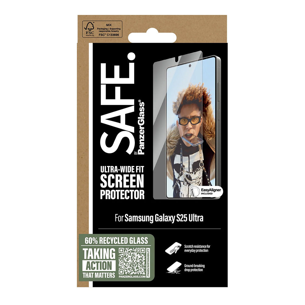PanzerGlass Safe skærmbeskyttelsesfolie. Ultra-Wide Fit EasyAligner til Samsung Galaxy S25 Ultra S938, Hærdet Glas, Full Glue