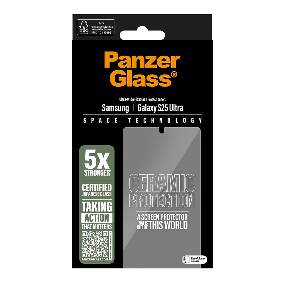 Beskyttelsesfolie til skærm PanzerGlass Ultra-Wide Ceramic EasyAligner til Samsung Galaxy S25 Ultra S938, Hærdet Glas, Full Glue