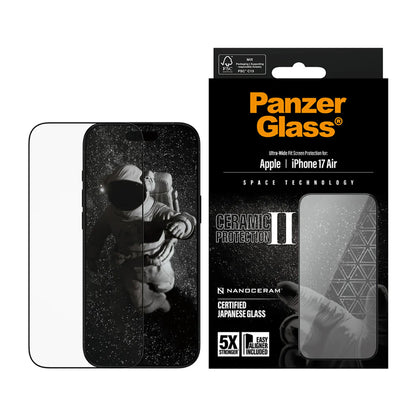 Beskyttelsesfolie til skærm PanzerGlass Ultra-Wide Ceramic II EasyAligner til Apple iPhone 17 Air, Hærdet Glas, Full Glue, Sort