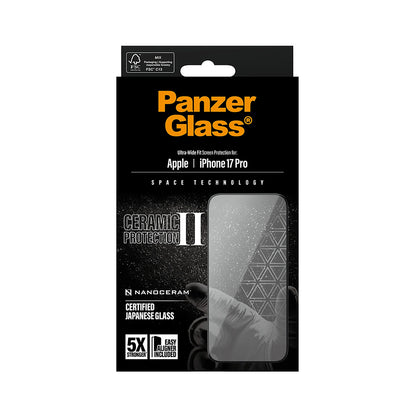 Beskyttelsesfilm til skærm PanzerGlass Ultra-Wide Ceramic II EasyAligner til Apple iPhone 17 Pro, Hærdet Glas, Full Glue, Sort