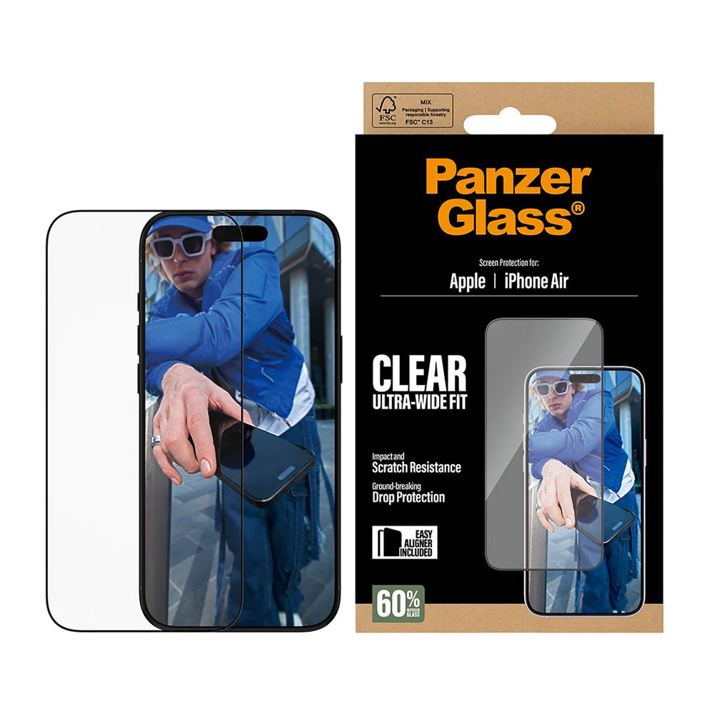 Beskyttelsesfilm til skærm PanzerGlass Ultra-Wide Fit EasyAligner til Apple iPhone 17 Air, Hærdet Glas, Fuldklæbende, Sort
