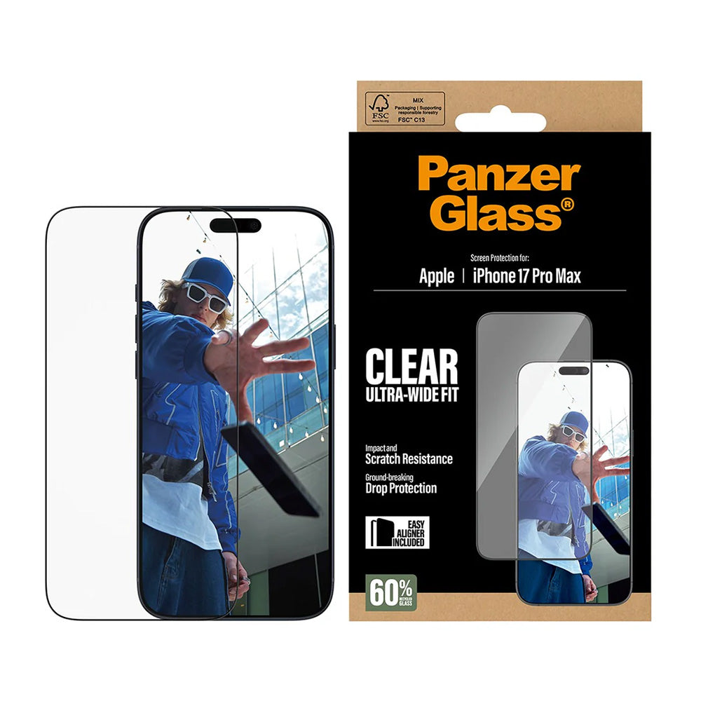Beskyttelsesfilm til skærm PanzerGlass Ultra-Wide Fit EasyAligner til Apple iPhone 17 Pro Max, Hærdet Glas, Full Glue, Sort