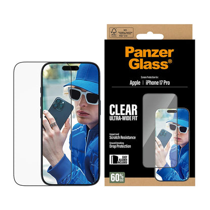 Beskyttelsesfilm til skærm PanzerGlass Ultra-Wide Fit EasyAligner til Apple iPhone 17 Pro, Hærdet Glas, Fuldklæbende, Sort