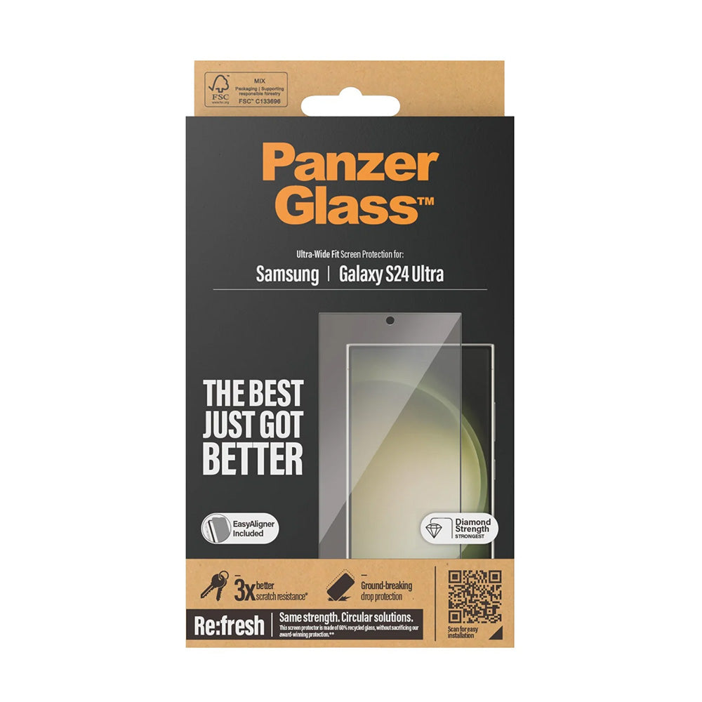 Beskyttelsesfilm til skærm PanzerGlass Ultra-Wide Fit EasyAligner til Samsung Galaxy S24 Ultra S928, Hærdet Glas, Full Glue, Sort