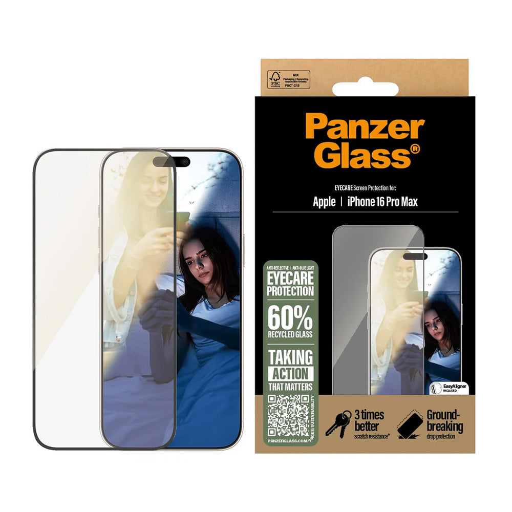 Beskyttelsesfilm til skærm PanzerGlass Ultra-Wide Fit EyeCare til Apple iPhone 16 Pro Max, Hærdet Glas, Full Glue, Sort