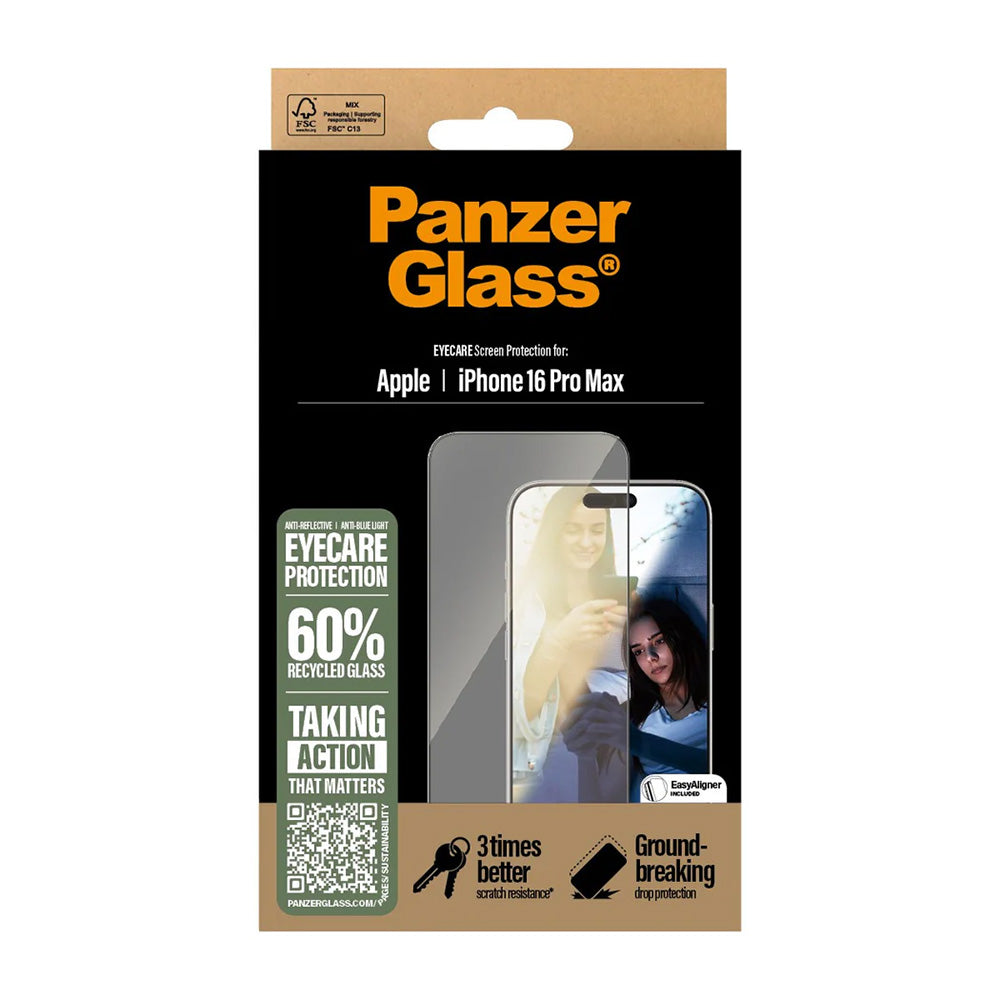 Beskyttelsesfilm til skærm PanzerGlass Ultra-Wide Fit EyeCare til Apple iPhone 16 Pro Max, Hærdet Glas, Full Glue, Sort