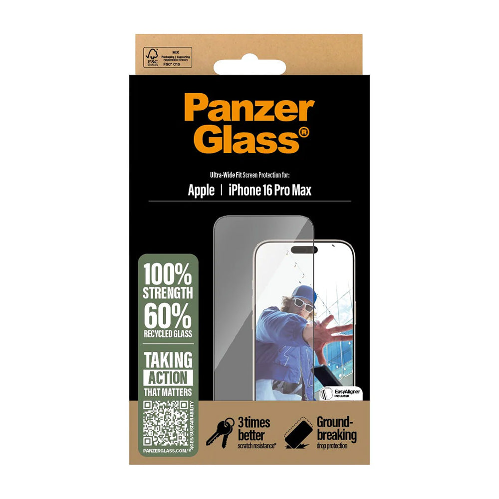 Beskyttelsesfilm til skærm PanzerGlass Ultra-Wide Fit til Apple iPhone 16 Pro Max, Hærdet Glas, Full Glue, Sort