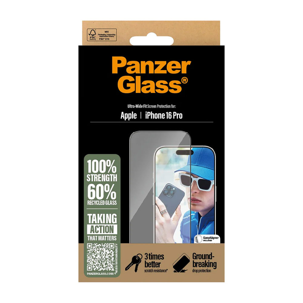 Beskyttelsesfilm til skærm PanzerGlass Ultra-Wide Fit til Apple iPhone 16 Pro, Hærdet Glas, Fuldklæbende, Sort