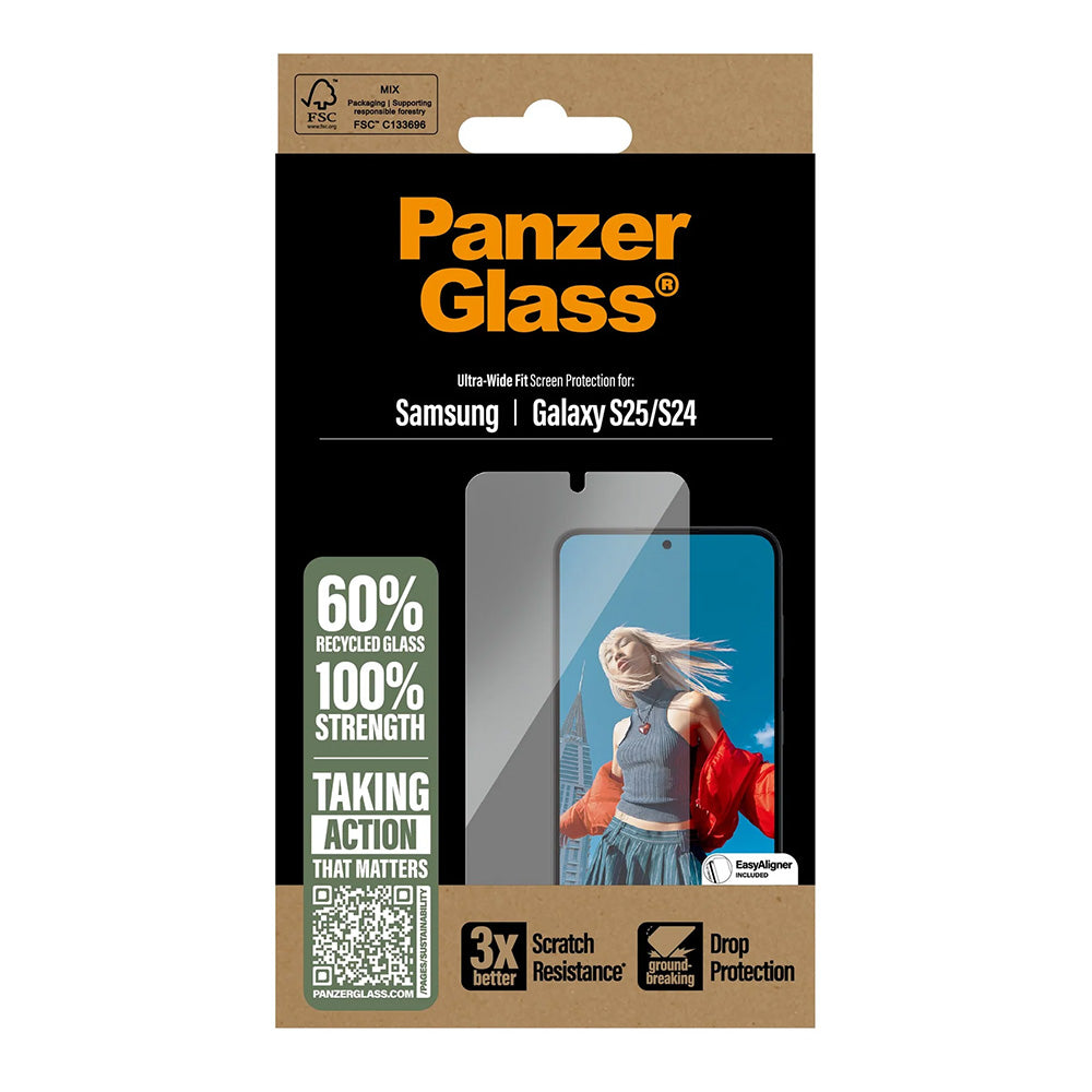 Beskyttelsesfilm til skærm PanzerGlass Ultra-Wide Fit til Samsung Galaxy S25 S931 / S24 S921, Hærdet Glas, Fuldklæbende