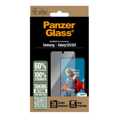 Beskyttelsesfilm til skærm PanzerGlass Ultra-Wide Fit til Samsung Galaxy S25 S931 / S24 S921, Hærdet Glas, Fuldklæbende