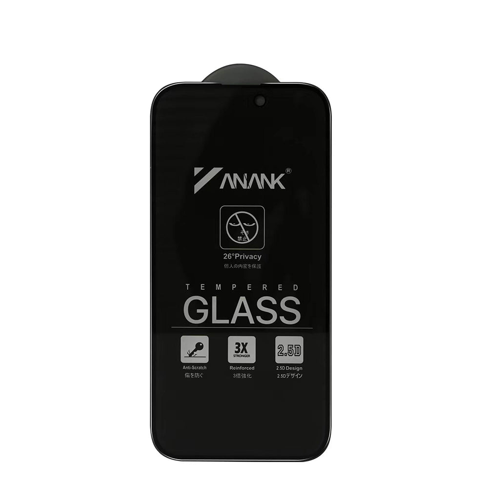 Privacy-skærmbeskyttelse Anank 3X Forstærket til Apple iPhone 17e / 16e / 14 / 13 Pro, Sikkerhedsglas, Fuld Lim, 2.5D