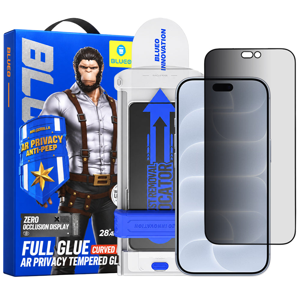 Blueo Privacy-skærmbeskytter med Anti Peep AR Applicator Pro til Apple iPhone 18 Pro, hærdet glas, fuldlim, 3D