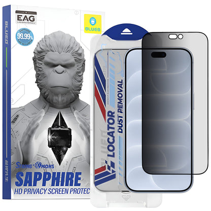Blueo Premium Sapphire Privacy-skærmbeskytter med applikator til Apple iPhone 18 Pro, hærdet glas, fuldlimning