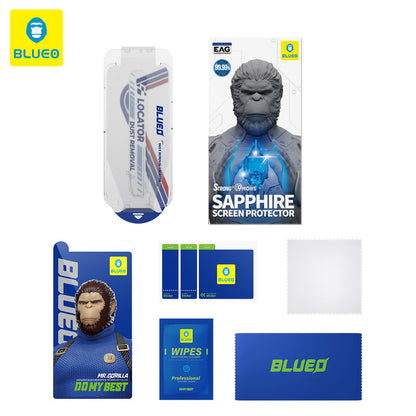 Beskyttelsesfilm Privacy Blueo Sapphire Applicator Pro til Apple iPhone 17 Pro / 17 / 16 Pro, Hærdet Glas, Full Glue