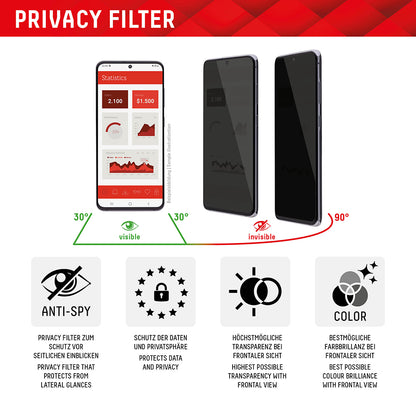 Privacy-skærmbeskyttelsesfilm Displex Real Glass til Apple iPhone 16 Plus, hærdet glas, fuld lim
