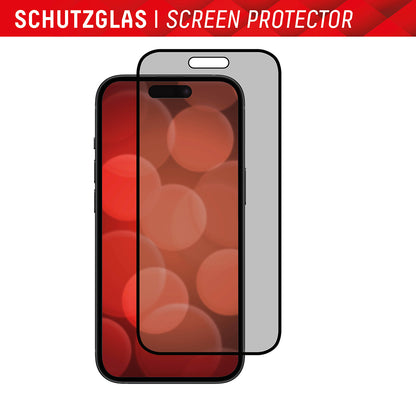 Privacy-skærmbeskyttelsesfilm Displex Real Glass til Apple iPhone 16 Plus, hærdet glas, fuld lim