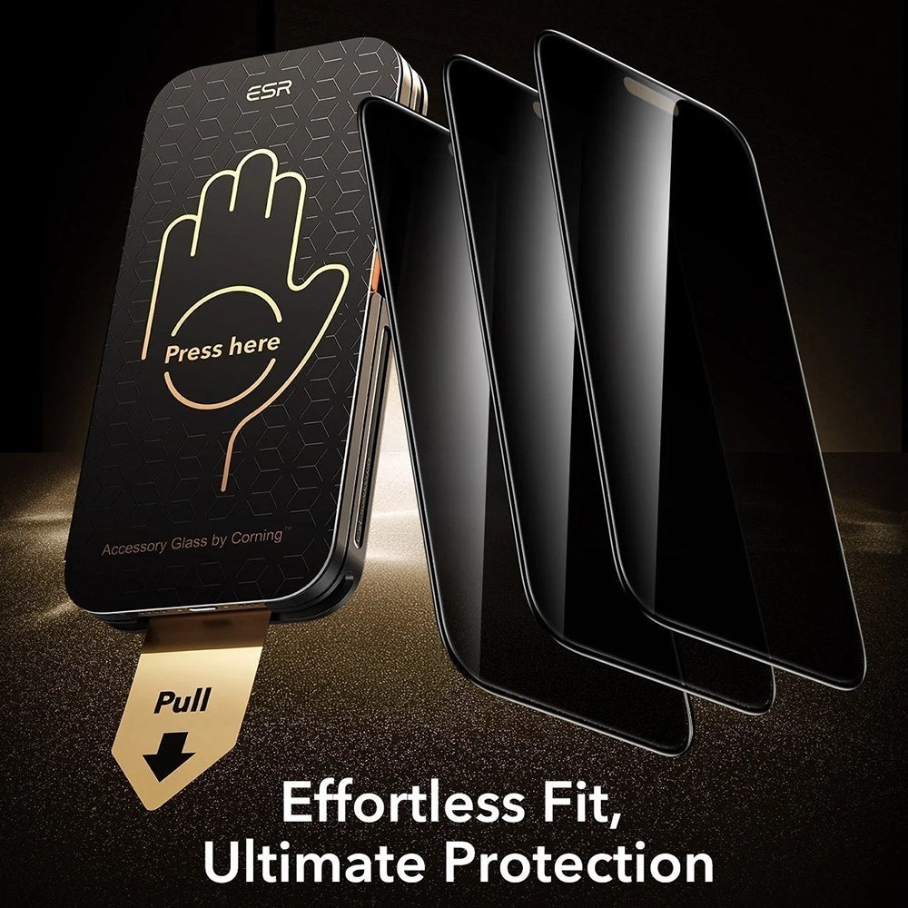 Privacy-skærmbeskyttelse ESR Armorite Pro UltraFit til Apple iPhone 18 Pro Max, hærdet glas, fuld lim, sæt med 3 stk.