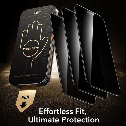 Privacy-skærmbeskyttelse ESR Armorite Pro UltraFit til Apple iPhone 18 Pro Max, hærdet glas, fuld lim, sæt med 3 stk.