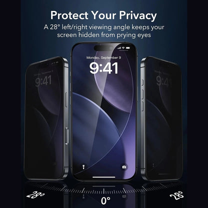 Beskyttelsesfilm Privacy ESR Armorite UltraFit til Apple iPhone 17 Pro Max, Hærdet Glas, Full Glue, Sæt med 3 stykker