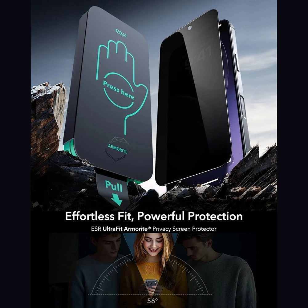 Beskyttelsesfilm Privacy ESR Armorite UltraFit til Apple iPhone 17 Pro Max, Hærdet Glas, Full Glue, Sæt med 3 stykker