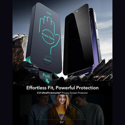 Beskyttelsesfilm Privacy ESR Armorite UltraFit til Apple iPhone 17 Pro Max, Hærdet Glas, Full Glue, Sæt med 3 stykker