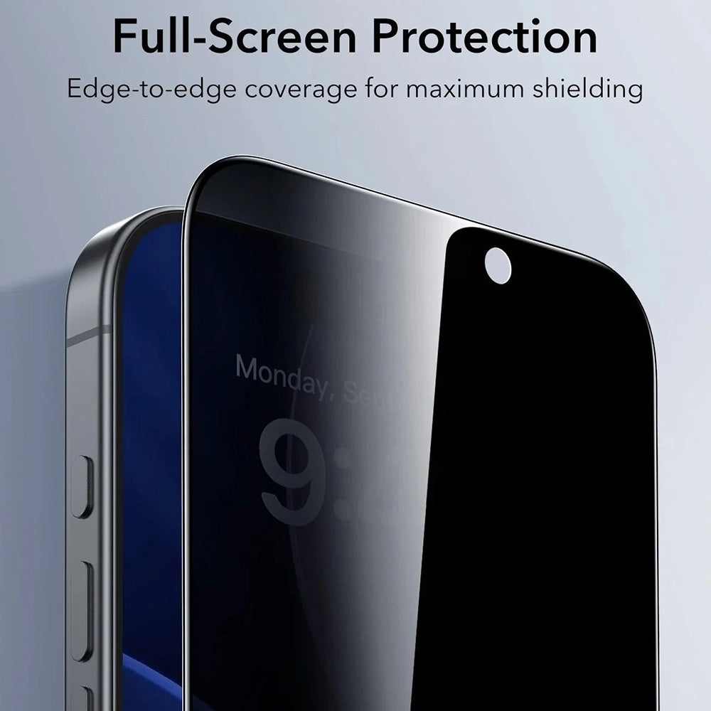 Beskyttelsesfilm Privacy ESR UltraFit til Apple iPhone 17 Pro Max, Hærdet Glas, Full Glue, Sæt med 3 stykker