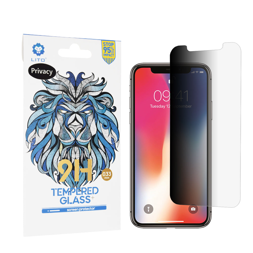 Privacy-skærmbeskyttelse Lito Classic til Apple iPhone 11 Pro / XS / X, hærdet glas, fuld lim, 2.5D