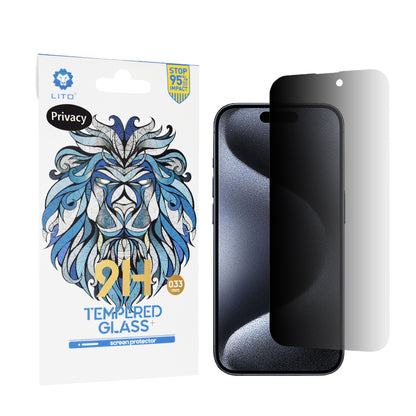 Privacy-skærmbeskyttelse Lito Classic til Apple iPhone 15 Pro, hærdet glas, fuld lim, 2.5D