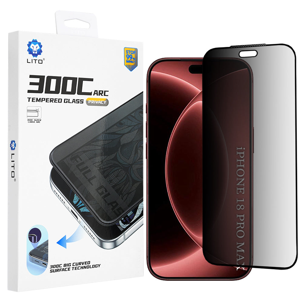 Privacy-skærmbeskyttelsesfilm Lito D+ Max 300C til Apple iPhone 18 Pro Max, hærdet glas, fuld lim