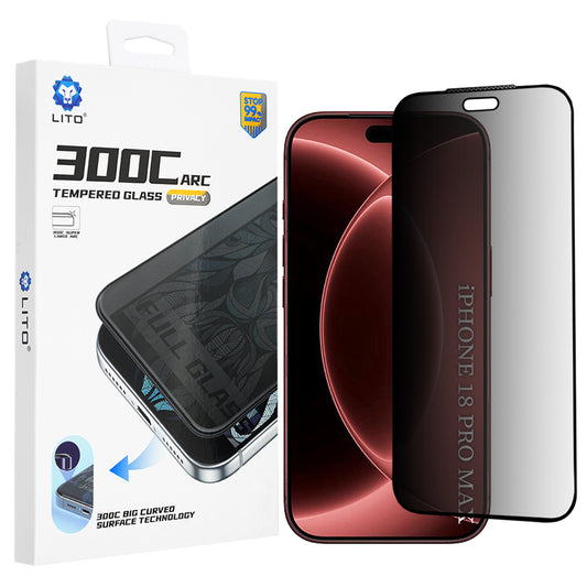 Privacy-skærmbeskyttelsesfilm Lito D+ Max 300C til Apple iPhone 18 Pro Max, hærdet glas, fuld lim