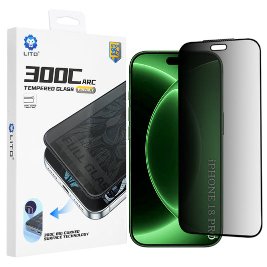 Privacy-skærmbeskyttelsesfilm Lito D+ Max 300C til Apple iPhone 18 Pro, hærdet glas, fuld lim