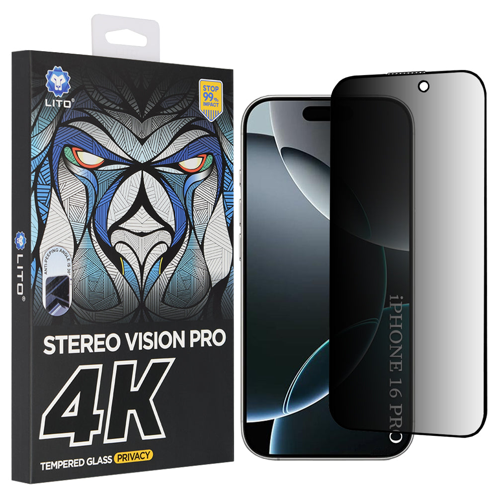 Beskyttelsesfilm Privacy Screen Lito D+ Max 4K til Apple iPhone 17 / 16 Pro, Hærdet Glas, Fuldklæbende
