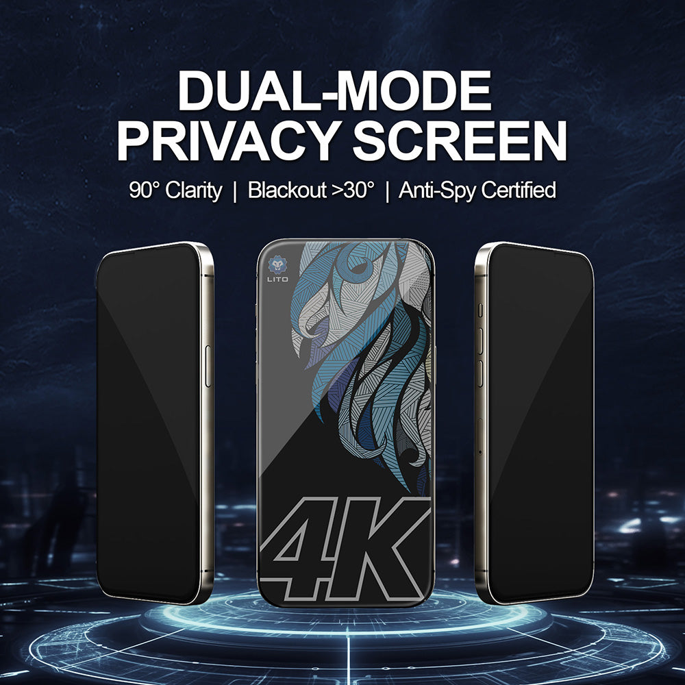 Beskyttelsesfilm Privacy Screen Lito D+ Max 4K til Apple iPhone 17 / 16 Pro, Hærdet Glas, Fuldklæbende
