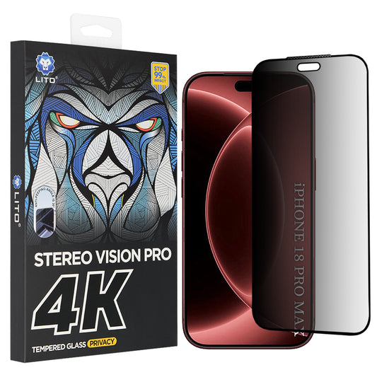 Privacy-skærmbeskyttelsesfilm Lito D+ Max 4K til Apple iPhone 18 Pro Max, hærdet glas, fuld lim