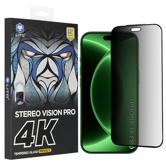 Privacy-skærmbeskyttelsesfilm Lito D+ Max 4K til Apple iPhone 18 Pro, hærdet glas, fuld lim