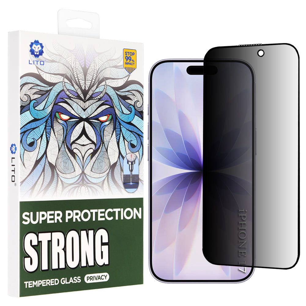 Beskyttelsesfolie Privacy Lito D+ Max Strong til Apple iPhone 17 / 16 Pro, Hærdet Glas, Full Glue