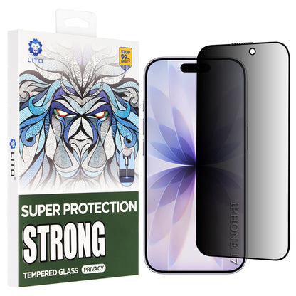 Beskyttelsesfolie Privacy Lito D+ Max Strong til Apple iPhone 17 / 16 Pro, Hærdet Glas, Full Glue